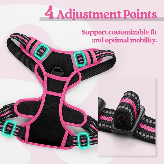 rabbitgoo Dog Harness, No Pull for Large Dogs with 2 Leash Clips, Pet Vest | No Choke with Handle, Adjustable Soft Padded, Reflective, Easy Control for Walking, Black & Hot Pink, Large