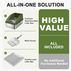 AIPERRO Stainless Steel Litter Box | XL Enclosed Cat Litter Boxes with Lid for Big Cats | High Sided, Anti-Urine Leakage | Non-Stick Bottom & Includes Litter Mat & Metal Scoop (Olive Green)