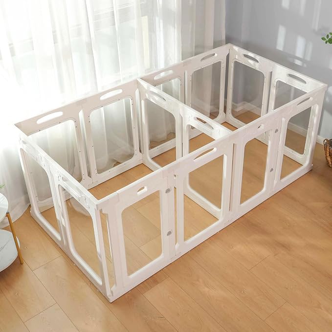Clear Dog Playpen Extension Panel Set with 1 Door & 1 Side Panel, Height 30 inch, White