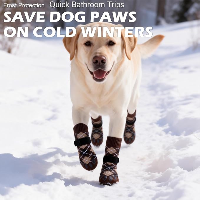 EXPAWLORER Dog Socks to Prevent Licking Paws,Anti Slip Dog Shoes for Hot Pavement,Dog Booties for Hardwood Floors,Dogs Boots & Paw Protectors for Small Medium Large Senior Dogs,British Style,Brown L