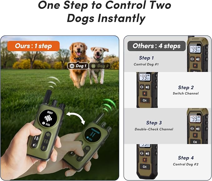 Next Gen Shock Collar for 2 Dogs, Real Time Dual-Dog Control, 4 Modes (Beep/Vibration/Safety Shock/Light), 4200FT Range, IPX8 Waterproof Dog Training Collar with Remote for Small Medium Large Dogs