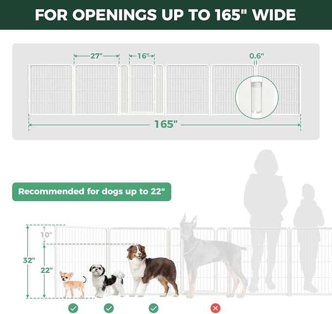 FXW Dog Gate, Extra Wide Adjustable for Openings Up to 165", 32" H | Flexible Space Control, Easy Walk-Through Access, 5 Panels + 1 Gate, For Small & Medium Dogs, Garage Use
