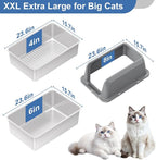 Stainless Steel Sifting Litter Box with Lid, High Sides XXL Extra Large Sifting Cat Litter Box for Pine Pellets & Big Cats, Sifter Litter Pan System for Odor Control,Sifting Box Liners & Scoop