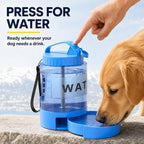 Portable Dog Water Bottle with Travel Bowl, 77 oz/2.2 L, Blue | 2-in-1 portable dog water bottle with pull-out bowl; BPA-free plastic, silicone seal, wide mouth and grip for hikes or travel