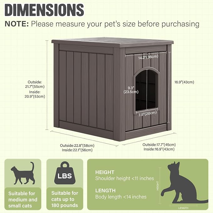 Cat Litter Box Enclosure, Feral Outdoor Cat Enclosure Weatherproof for Winter Outside, Litter Box Furniture Fit Litter Box, Sturdy Resin Shelter for Living Room, Easy to Assemble, Grey