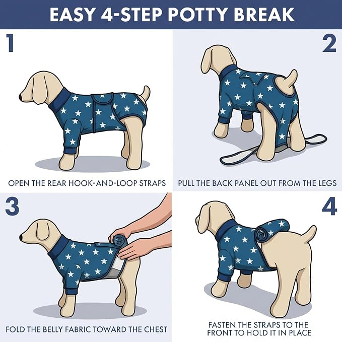 Spark Paws Dog Surgery Recovery Suit – Dog Recovery Suit After Surgery, Anti-Lick Dog Onesie, Abdominal Wound Protector, Soft Cone Alternative for Spay Neuter Male Female Pet Recovery - Stars - 4XL
