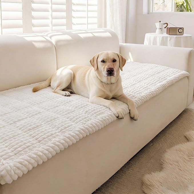 Couch Cover for Dogs Washable, Non-Slip Pet Couch Covers for Sofa, Fuzzy Dog Couch Cover Blanket, Thick, Soft, Plush Couch Cushion Covers for Sofa Protector (White, 27.6" x 59"/70 x 150cm)