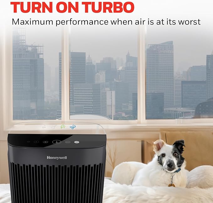 Honeywell HEPA Air Purifier for Home and Small-Medium 938 Ft² Rooms, Black | Powerful HEPA Filtration with Quiet, Clean, Turbo and Auto Modes, Reduces Allergens, Dust, Pollen, Pet Dander, Odors, Smoke