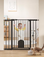 Babelio 36" Tall Baby Gate with Adjustable Cat Door, CatPrivilege I, 29-43" | Auto Close, Safety Gate for Stairs, Easy Walk Thru with Pet Door, Includes 4 Wall Cups and 3 Extension Pieces, Black