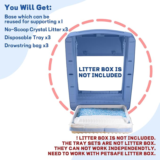 Crystal Cat Litter & Disposable Litter Trays 3 Sets, Compatible with Petsafe Scoop-Free Classic/Legacy/Smart Litter Boxes, Triple Leakproof, Premium Odor Control & Simple one-Hand Disposal
