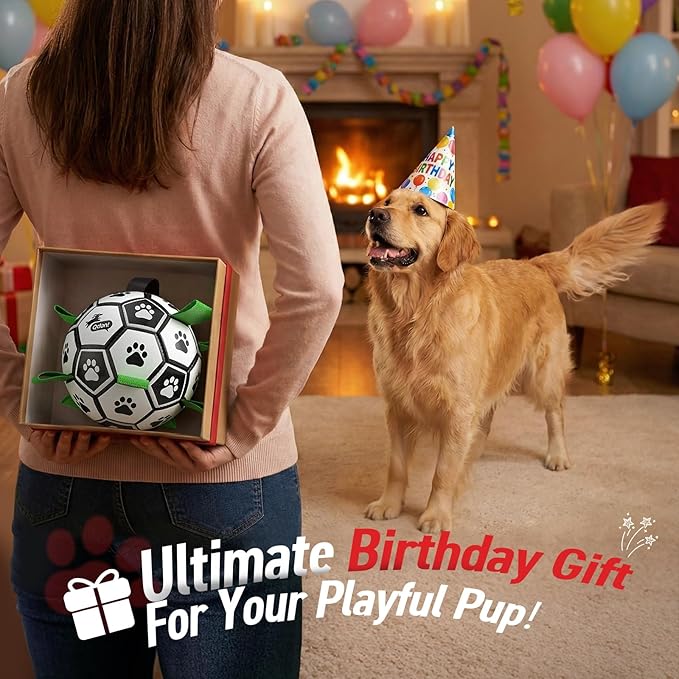 QDAN Dog Toys Dog Balls, 6 Inch Dog Soccer Ball with Straps, Herding Balls | Dog Birthday Toy, Balls for 20-40lbs Dogs, Outdoor Puppy Toys to Keep Them Busy, Interactive Toy for Tug, Pool Water Toy Ball