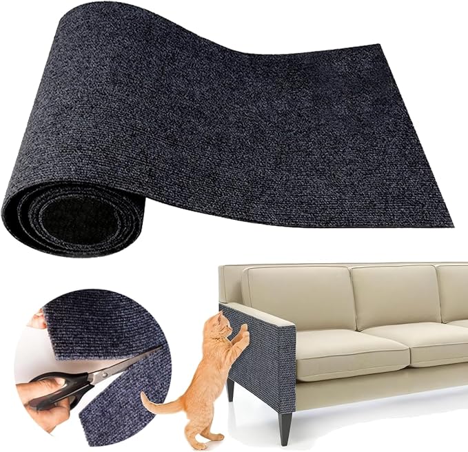 Cat Scratching Climbing Carpet Mat, Self-Adhesive Couch Furniture Protector | 39.3x15.8In Trimmable, Cat Scratch Post Covered Pad Replacement for DIY Tree Shelf Steps Couch Corner Wall, Darkgrey