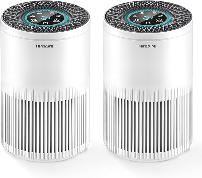 2 Pack Air Purifiers for Home Bedroom with PM 2.5 Air Quality Monitor | H13 True HEPA Air Filter Cleaner with 5 mode Light, Sleep Mode, Timer, Fragrance Sponge for Smoke, Odor, Dander