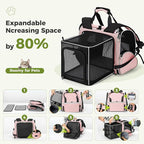 Lekereise Expandable Cat Backpack Carrier for Cats and Small Dogs up to 18 lbs, Widened Interior with 30% More Bottom Space, Rear Expansion up to 80% More Space, Breathable Mesh, Sun Shade, Pink