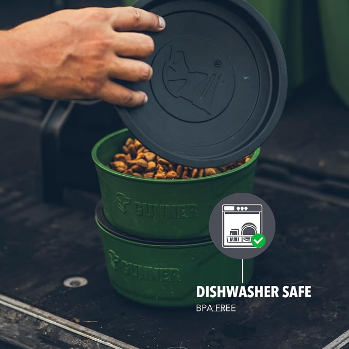 Dog Bowl with Spill-Proof Travel Lid, Green, 7-Cup Pet Travel Bowl | Green 7-Cup Dog Bowl, Spill-Proof Travel Lid, BPA-Free, Rust-Proof, Shock-Resistant, Stackable and Dishwasher Safe