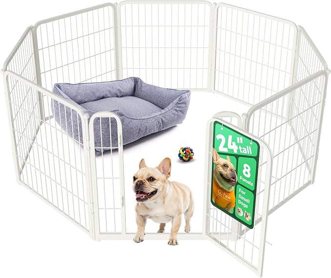 FXW Homeplus Indoor Dog Playpen, 24" H, 8 Panels, for Puppies & Small Dogs | Stress-free play, Heavy-duty, Semi-open design, Easy setup, Threshold-free gate, Expandable, Patented