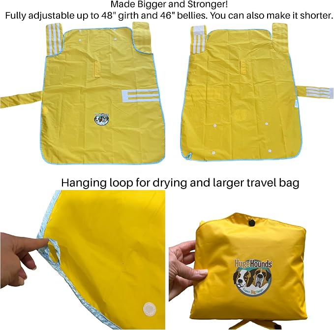 HugeHounds Extra Large Dog Yellow Rain Rover Raincoat with Half Hood XL- Waterproof-Includes a Travel Carry Bag