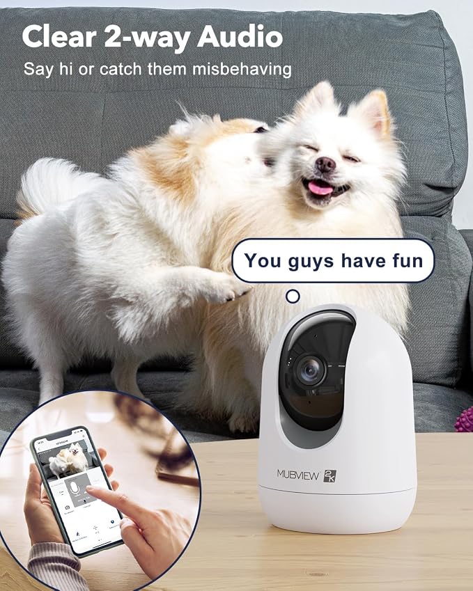 MUBVIEW Pet Camera with Phone App, Indoor Security Camera, 2.4/5GHz WiFi Cameras for Home Security, Wired Cameras for Dog/Elder/Baby, Motion Tracking, PT, 7X24, Two-Way Audio, 2K Night Vision (4 Pack) | Motion tracking, pan-tilt view, 24/7 monitoring, ...