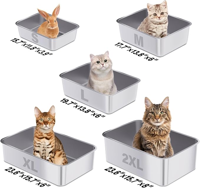 Stainless Steel Litter Box, Large Metal Litter Box for Kitty/Cat | 19.7"x13.7"x6" Easy to Clean, Non Stick Litterbox No Smell for Adult Cats