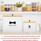 2Pcs Extra Large Metal Dog Food Containers Airtight 12 & 3.5 Lbs Dog Treat Snack Jars Set of 2 with Bamboo Lids and Spoons Farmhouse Big Pet Cookie Storage Jars for Kitchen Counter Gift (White)