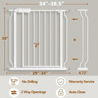 Fairy Baby 34-38.5 Inch Extra Wide Baby Gate for Doorways Stairs Hallway | Walk Through Baby Gates with Pressure Mounted Extention Kit, Indoor Auto-Close Safety Child Gates for Kids or Pets, White
