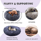 Himax Covered Large Dog Bed with Blanket Attached Calming Burrow Deep Grey | 35in Anti-Anxiety Donut dog bed with cover, Washable Round Fluffy Pet& Cat Beds for Indoor
