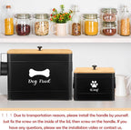2Pcs Extra Large Metal Dog Food Containers Airtight 12 & 3.5 Lbs Dog Treat Snack Jars Set of 2 with Bamboo Lids and Spoons Farmhouse Big Pet Cookie Storage Jars for Kitchen Counter Gift(Black)