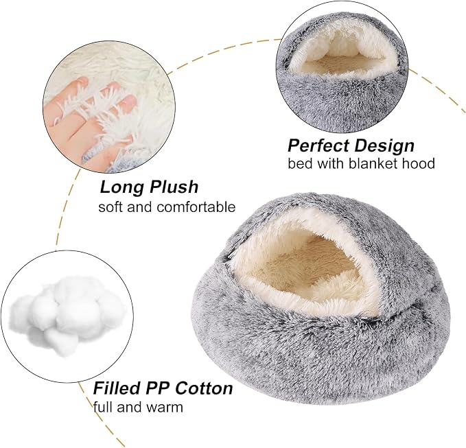 Dog Beds for Small Dogs, Cat Bed Cave, Washable Cute Cat Bed, Cozy Nook Pet Bed for Dogs or Cats, Anti-Slip Puppy Bed Fits up to 22 lbs Pets(Grey, 24" x 24")