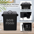 Dog Food Storage Container Farmhouse Pet Food Storage Containers with Lid and Scoop, Perfect Vintage Canister Treats Tin for Kitchen Countertop, Shelf, Great Gift for Pet Owners - Dog Food - Black