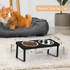 Elevated Cat Food Bowl for Indoor Cat, Black Raised Water Bowl Set for Pet | Whisker Friendly, Anti Vomit, Feeding Station for Puppy, Stainless Steel, Pet Dish, Easy Assembly, Bamboo, Dishwashers Safe