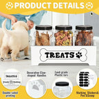 Dog Treat Container Dog Food Storage Container for Countertop, Cat Food Storage Container with 3 Plastic Dog Treat Jar, Dog Food Storage Container for Dog and Cat, White Wooden Dog Food Container