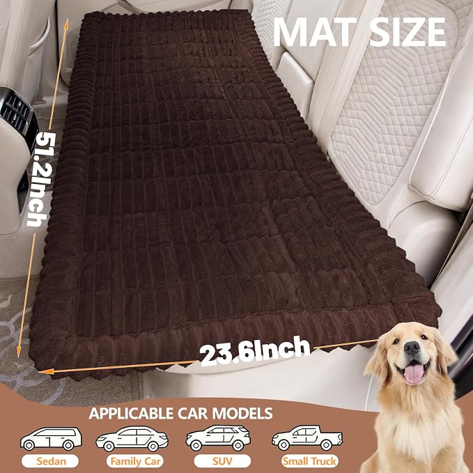 Dog Car Seat Waterproof Bed Cover Nonslip Car Back Seat Soft and Comfortabl | Pet Bed Mat Car Blanket for Travel Backseat Extender Seat Covers Dog Bed for Cars Trucks and SUVs (Dark Brown 23.6” x 51”)
