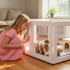JEKO&JEKO Clear Acrylic Dog Playpen Indoor, Transparent Pet Play Pen for Puppies, Small Dogs, Cats & Rabbits, Easy Assemble Plastic Dog Fence, Easy to Clean (White, 10 Panels)