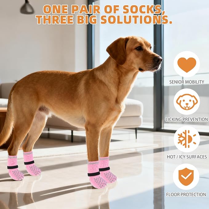 KOOLTAIL Non Slip Dog Socks Shoes to Prevent Licking Paws and Scratching, Winter Pet Booties for Cold Pavement & Hardwood Floors, Dog Grip Booties for Small Medium Large Senior Dogs