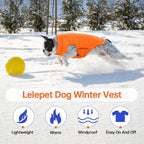 Lelepet Reversible Dog Coat Windproof Dog Puffer Jacket Lightweight Vest | Soft Puffer Vest Warm Winter Coats for Medium Dogs Adjustbale Hook & Loop Pet Apparel with Leash Hole, Pug, Orange, M