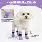 SCENEREAL Anti Slip Dog Socks to Prevent Licking Paws for Hot/Cold Pavement, Paw Protector Traction Control on Hardwood Floor, Dog Shoes Booties for Puppy Small Medium Large Senior Dogs, Purple S