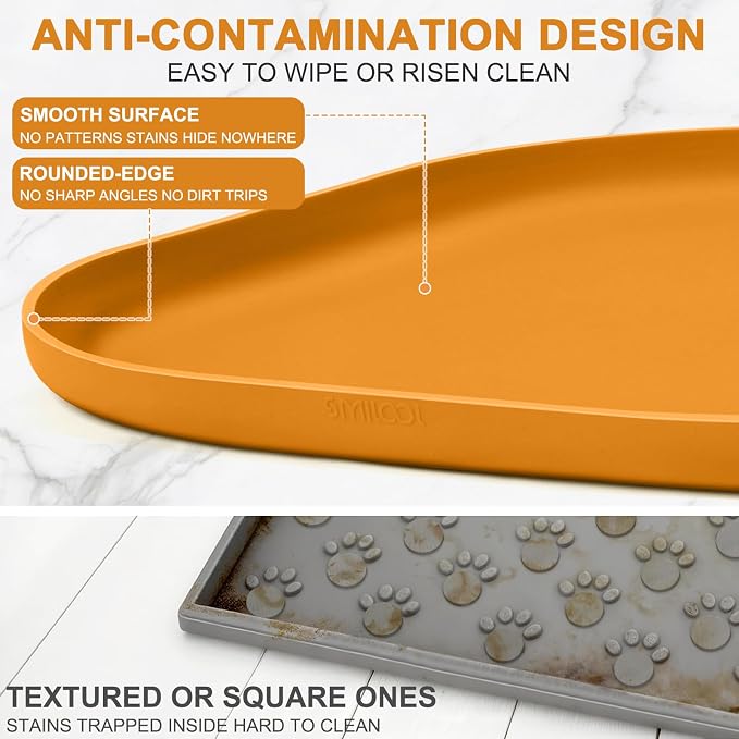 SMILOOL Silicone Pet Food Mat with Raised Edge for Food and Water Bowl, Dog Feeding Mats, Cat Food Trays for Floor Waterproof, Rubber Tray for Dogs and Cats, 24 x 16 x 0.8 Orange