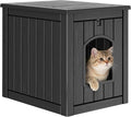 Cat Litter Box Enclosure, Enclosed Cat Litter Box Raised Floor, Openable Front Door Outdoor Cat House Weatherproof, Easy to Clean, Black