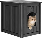 Cat Litter Box Enclosure, Enclosed Cat Litter Box Raised Floor, Openable Front Door Outdoor Cat House Weatherproof, Easy to Clean, Black