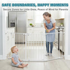 Mumeasy 80" Extra Wide Baby Gate for Doorways & Stairs, Dog Gate Indoor | Hardware Mounted Pet Gate, Auto Close Walk Thru Door, Large Child Safety Fence for Outdoor, Deck, Yard, 3 Metal Panels, White