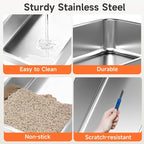 Stainless Steel Cat Litter Box Low Entry Litter Pan Include Scoop | Odor Free Metal High Sides Lid Open Top Easy Cleaning Anti-Scratc Anti-Urine Leakage Non-Sticky