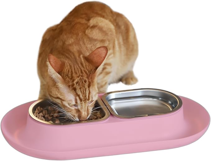 NomNom - Spill Proof Elevated Cat Bowls - Stainless Steel - Pink