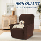 Asnomy Stretch Recliner Chair Covers with Pockets 1-Piece（Chocolate） | Velvet Washable Elastic Luxury Plush Reclining Furniture Protector for Dogs Cats or Lazy Boy Recliner Covers