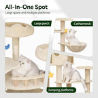 Meecal 79inch Heavy Duty Cat Tree for Indoor Cats Large Adult, Tall Giant Cat Tower with Scratching Post, Large Perches, Cozy Cat Condos & Hanging Hammocks, Beige