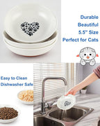Ceramic Cat Bowl Whisker Friendly, Non-Slip Cat Food Bowls 3-Pack | Whisker Fatigue Cat Dishes, Shallow Wide Cat Plate, Lead-Free, Silicone Base, Microwave Dishwasher Safe, Wet Dry Food Water