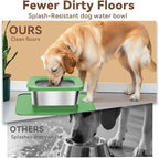 10L No Spill Dog Water Bowl, 2.6 Gal Stainless Steel No Splash Large Dog Water Bowl with Non-Slip Silicone Mat, Spill Proof Slow Drinking Pet Bowls for Messy Drinkers Indoor/Outdoor Use Green
