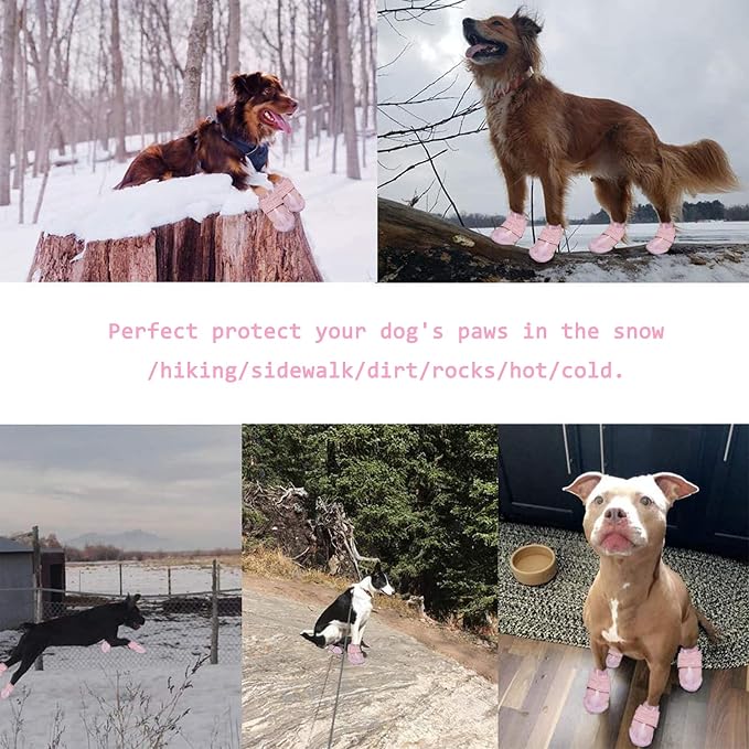 XSY&G Dog Boots,Waterproof Dog Shoes,Dog Booties with Reflective Strips Rugged Anti-Slip Sole and Skid-Proof,Outdoor Dog Shoes for Medium Large Dogs 4Pcs Pink-Size 5