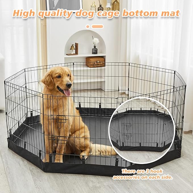 PJYuCien Playpen Bottom Pad for 24'' Width 8 Panel Pen, Hook Connect, Black | Use as Top, Protect Floor, Easy to Move and Clean – Suitable for Puppy, Duck, and Other Small Animals.