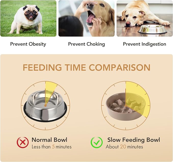 Havniva Slow Feeder Dog Bowls, Ceramic Dog Bowl Slow Feeder for Fast Eater | 0.9 Cups Puzzle Dog Food Bowl, Slow Feeding Bowls for Small Breed, Non-Slip Rubber Base, Anti-Choking