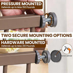 Mumeasy 29.7–48" Baby Gate for Stairs, Dog Gate for Doorways, Auto Close Child Gate, Indoor Safety Pet Gate with Walk Thru Door, Easy Install Pressure Mounted Extra Wide Gate for Kitchen, House, Brown